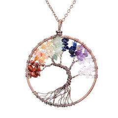 Awakening 7 Chakra Tree Of Life Crystal Pendant Necklace