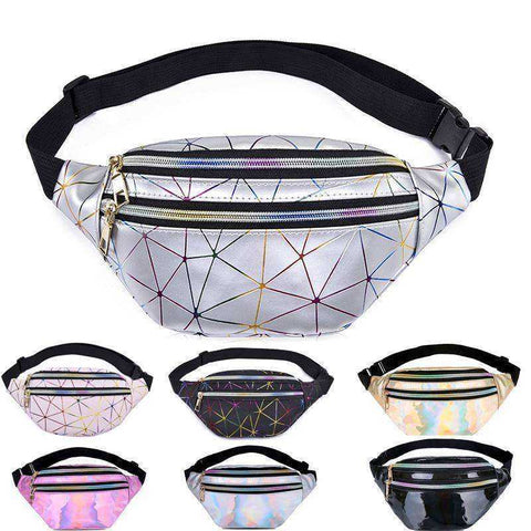 Image of Holographic Waist Belt Bag Women Pink Silver Fanny Geometric Pack