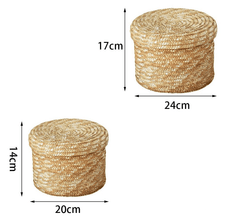 2 Pcs/Set Handmade Straw Woven Storage Basket