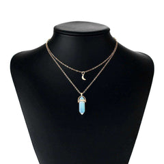 Natural Stone Moon Choker Gold Color Crystal Pendant Necklace
