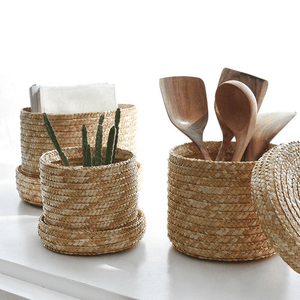 2 Pcs/Set Handmade Straw Woven Storage Basket