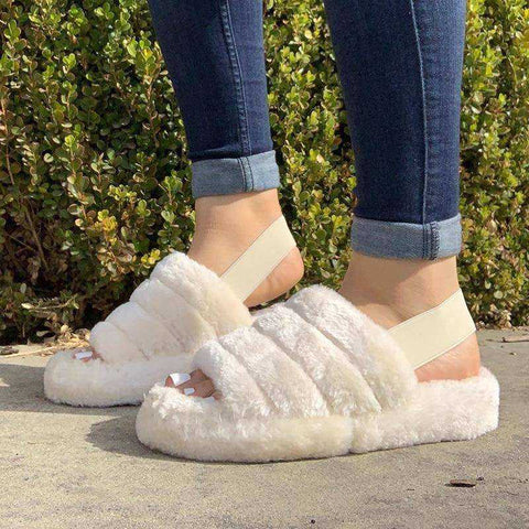 Image of Spring Autumn Sponge Cake Women's Suede Back Strap Cotton Slippers