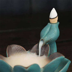Ceramics LED Lotus Incense Burner Aroma Smoke Waterfall Fountain Censer