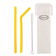 Reusable Drinking Flexible Straw Shakes with Brush & Pouch