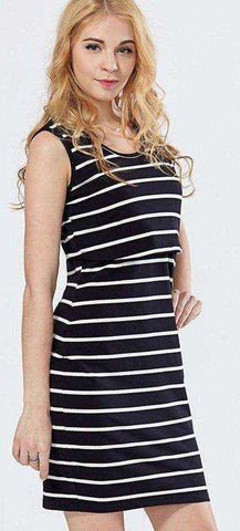 Image of Striped Summer Maternity Breastfeeding Sleeveless Dress