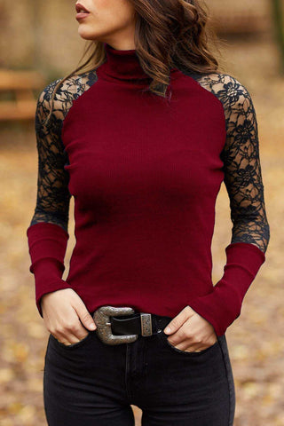 Spring and Autumn Women Knitted Lace Turtleneck Pullover Knitwear Femme Tops