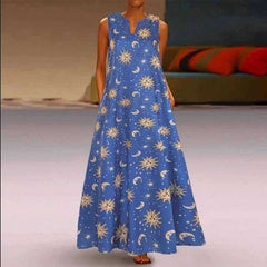 Casual Floral Printed Maxi Long Vintage Sleeveless Women Dress