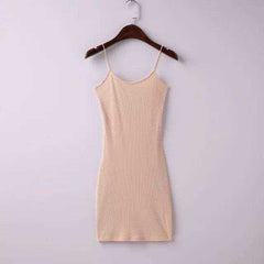 Spaghetti Strap Rubber Bodycon Slim Sheath Mini Dress