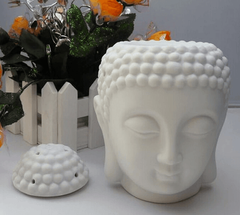 Image of Ceramic Buddha Head Aroma Essential Oil Burner