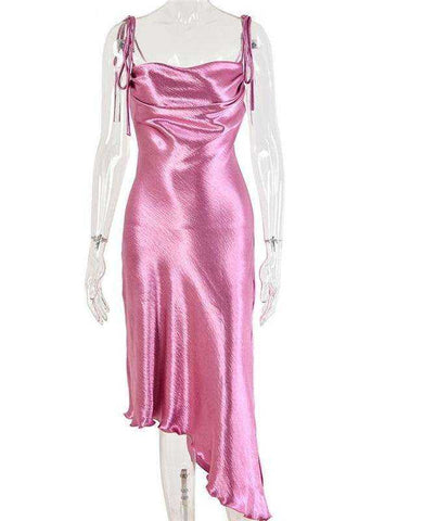 Image of Metallic Satin Backless Straps Long Dress