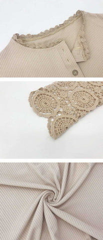 Image of Lace Stitching  Long-sleeved Knitted Top