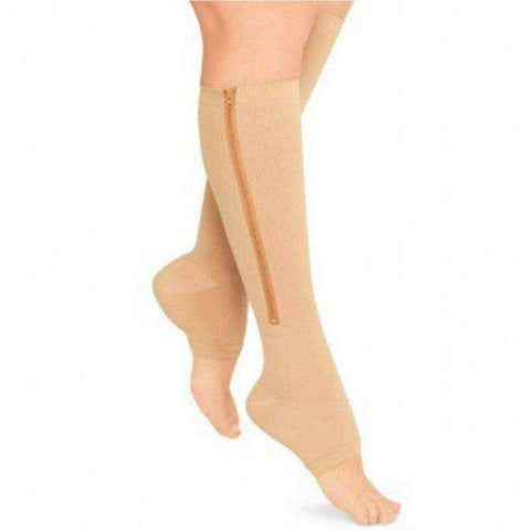 Image of Zip Circulation Pressure Leg Knee Support  Open Toe Sports Sock