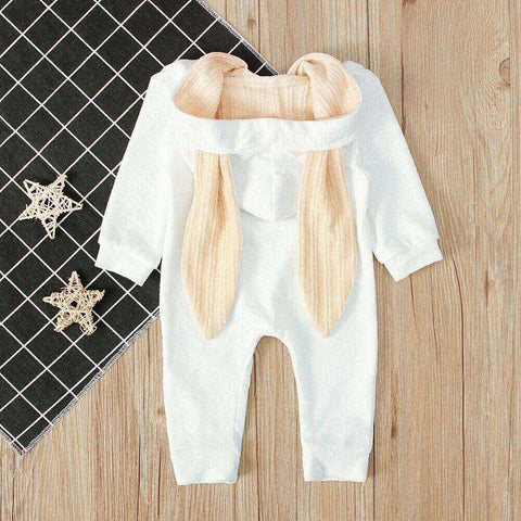 Image of Cutest Baby Warm Bunny Romper Long Ear Hooded Newborn Onesie