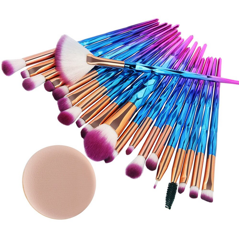 20Pcs Aesthetic Diamond Makeup Brushes with Powder Pouf Set