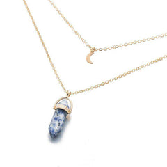 Natural Stone Moon Choker Gold Color Crystal Pendant Necklace