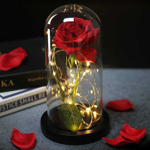 Image of Red Rose In A Glass Dome With LED Light