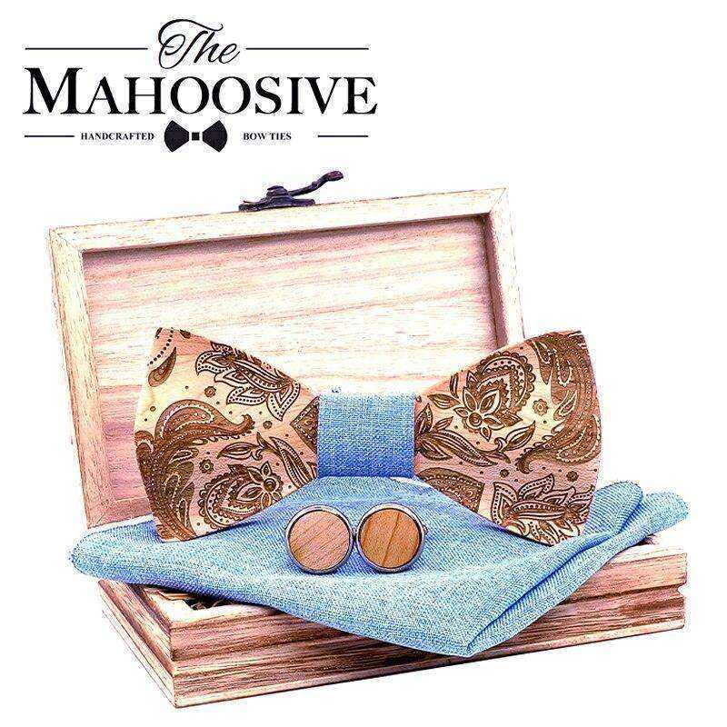 Handmade Laser Engraved 3D Paisley Wood Bow Tie for Men