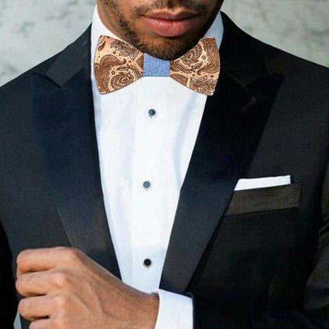 Image of Handmade Laser Engraved 3D Paisley Wood Bow Tie for Men