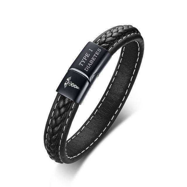 Emergency Medical Alert Genuine Leather Bracelet