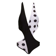 Women Swimsuit Polka Dot Patchwork Strap One Piece Bikini V Neck Trikini Swimwear