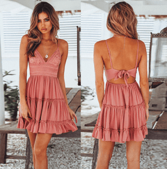 V Neck  Lace Sleeveless  Spaghetti Strap Dress