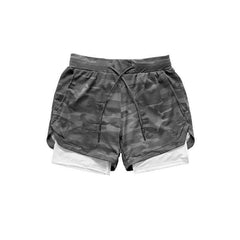 Camo Double-deck Quick Dry Fitness Workout Jogging Running Sport Shorts