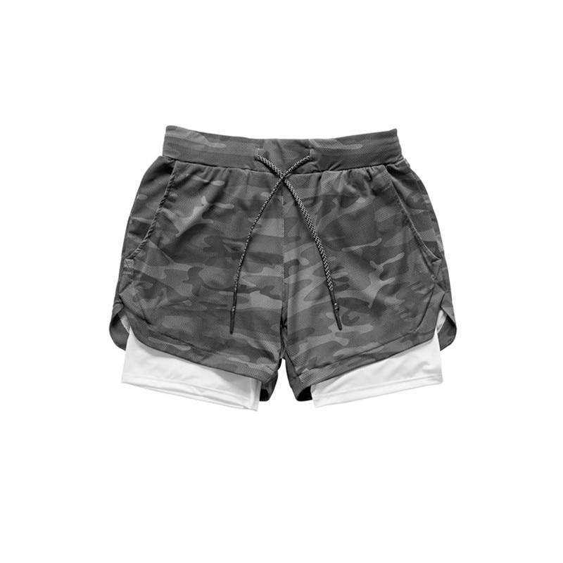 Camo Double-deck Quick Dry Fitness Workout Jogging Running Sport Shorts