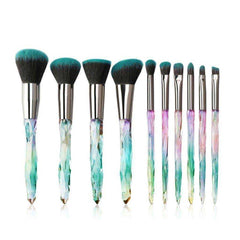 10 Pcs Crystal And Diamond Transparent Handle Makeup Brush Set