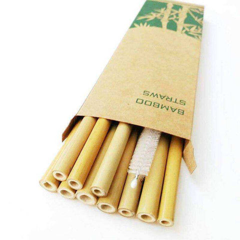 Image of Natural Organic Reusable Bamboo Straw Set with Straw Brush
