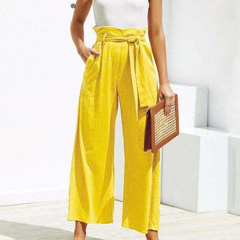 Image of Casual cotton Wide leg sashes loose female long pants