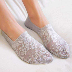 1/2 Pairs Women Girls Lace Flower Short Socks Anti-skid Invisible Ankle Sock Slippers