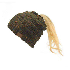 Women Warm Knitted Ponytail Beanies
