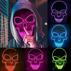 Halloween Skeleton Skull  Mask LED Glow Scary EL-Wire Cosplay Costume