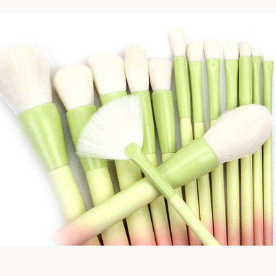 14pcs Pink Green Gradient Makeup Brushes Set