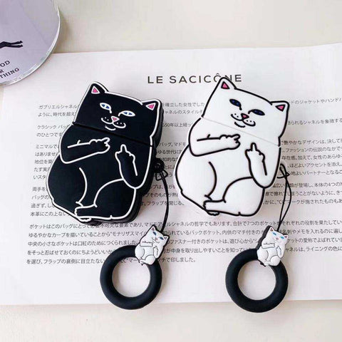 Image of Cartoon Cat Finger Ring 3D Despise AirPods Case