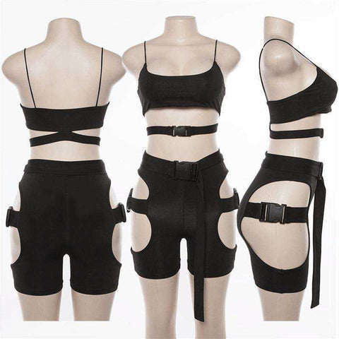 Image of Sexy Hip Hop Sexy Gothic Crop Top And Short Casual Clothing Street Wear