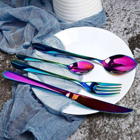 Image of 24PCS Tableware Flatware Non-fading Cutlery Stainless Steel Rainbow Sets