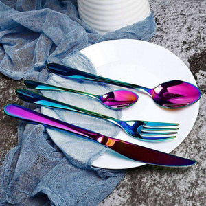 24PCS Tableware Flatware Non-fading Cutlery Stainless Steel Rainbow Sets
