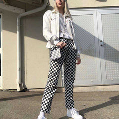 Casual Slim Pockets Long Pants Black White