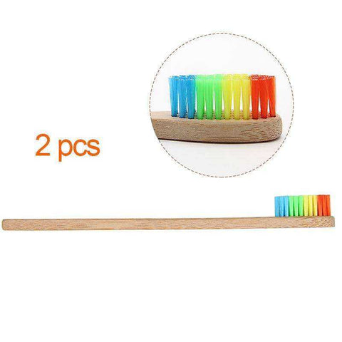 Image of Aesthetic Soft Rainbow Head Wooden Bamboo Toothbrush