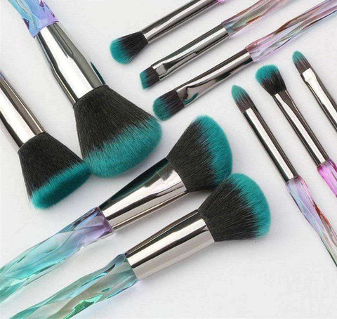 10 Pcs Crystal And Diamond Transparent Handle Makeup Brush Set