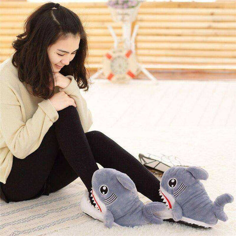 Image of Ladies Home 2020 Fashion Fuzzy Shark Slippers