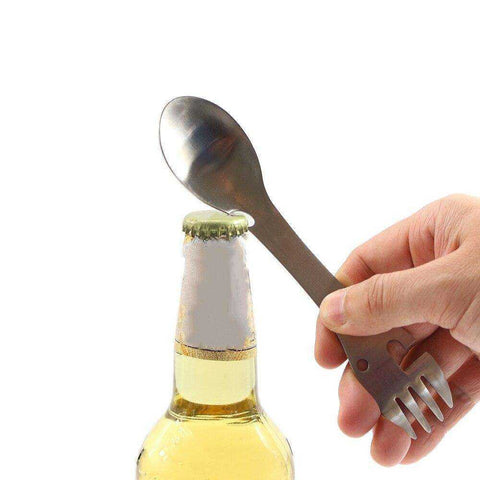 Image of Multifunctional Stainless Steel Knife Fork Knife Spoon Bottle Can Opener Hiking Gear