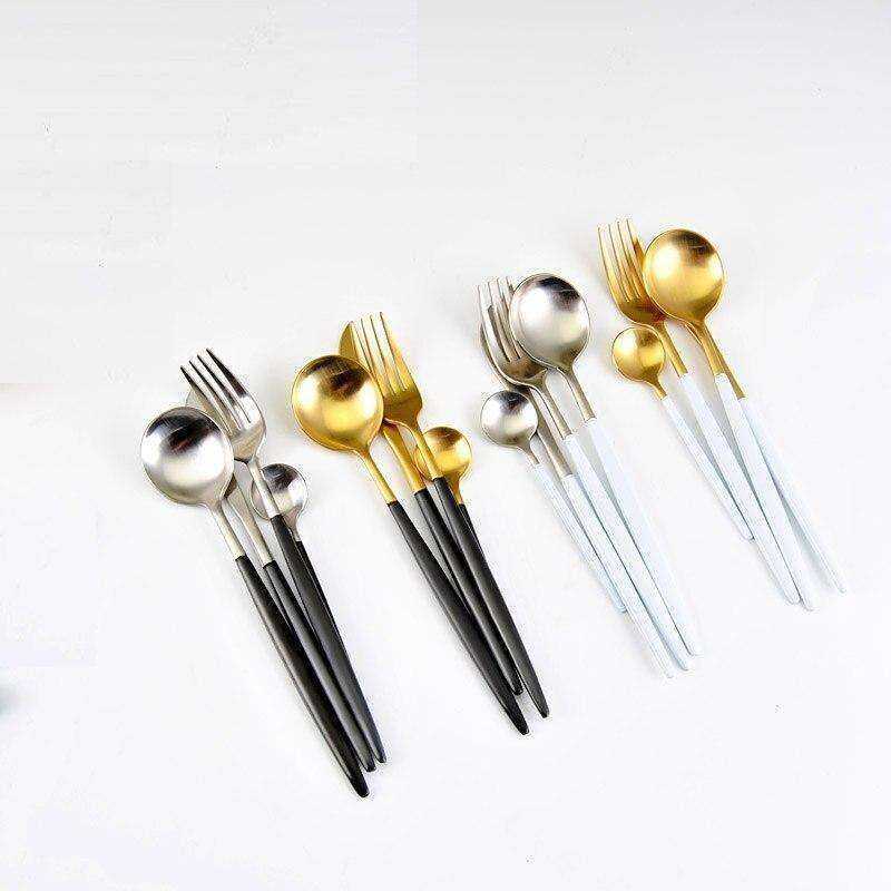 Stainless Steel Black Gold Fork Knife Spoon Tableware Set