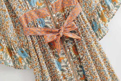 Vintage Floral Print  Single Breasted Bohemian Maxi Dress