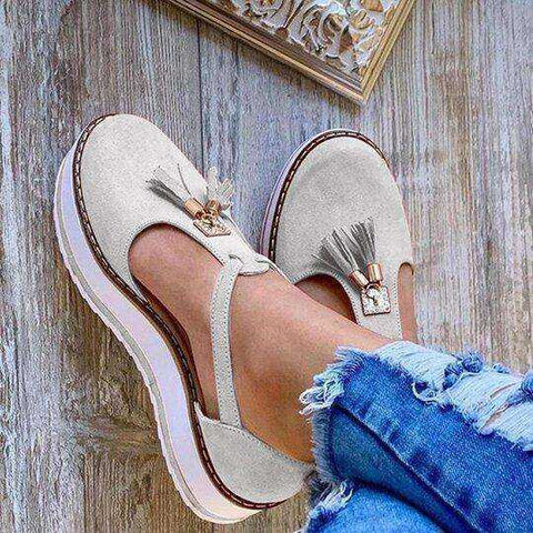 Women Flat Shoes Thick Sole Platform Fringe Spring Tassels