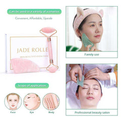 Rose Quartz Slimming Face & Jade Facial Massage Roller Stone Skin Massage Set Box