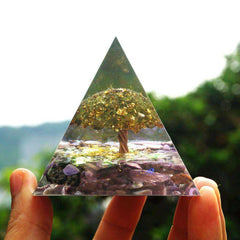 Tree of Life Pyramid Orgone Peridot With Charoite Natural Crystal Stones