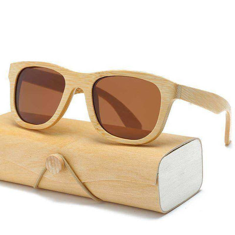 Image of Square Polarized Aesthetic Bamboo Wood Sunglasses