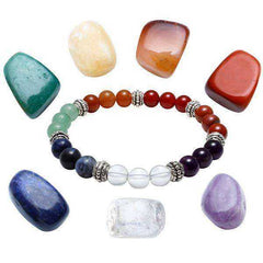 SEVEN CHAKRA BEADED POLISHED BRACELET WITH 7 REIKI STONES